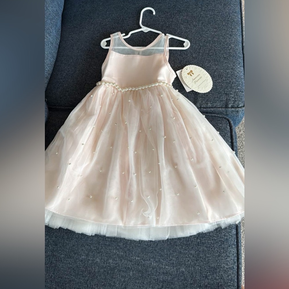 Elegant Pink Kids Dress with Pearl Accents